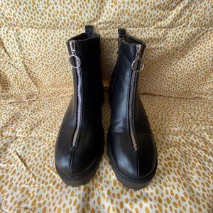 Black Front Zipper Chelsea Ankle Boots